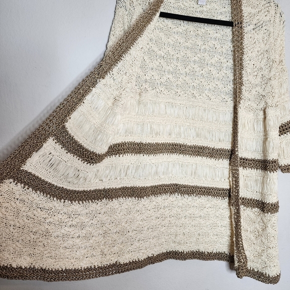 Chico's Knit Cardigan Cream Tan Bronze Open Front Size Medium (Size 1) - Picture 8 of 16